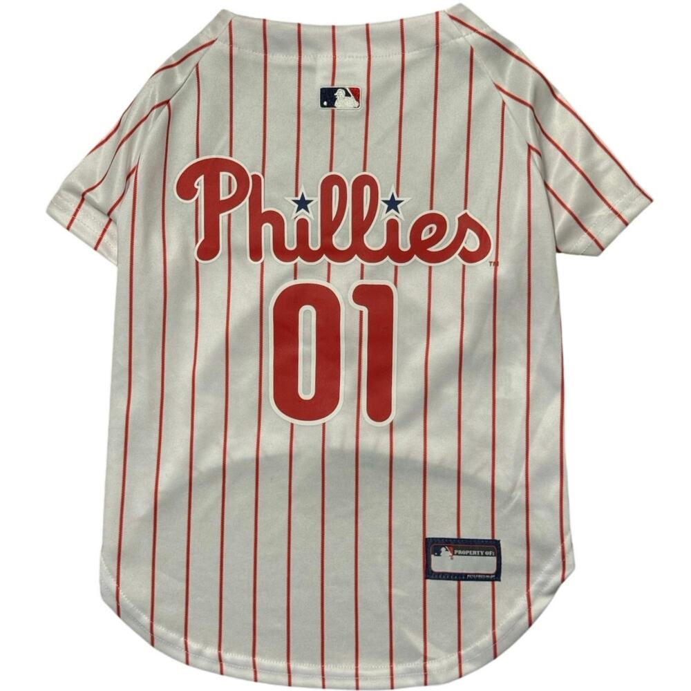 NWT Pets First MLB Philadelphia Phillies 01 Pinstripe Dog Jersey Size L Licensed